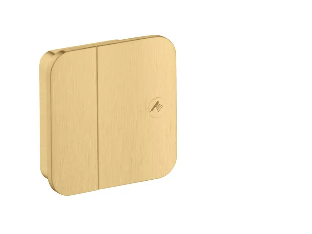 AXOR Unterputzventil in gebürstetem Gold-Finish. Quadratförmige Bedienoberfläche mit minimalistischer Gestaltung, geeignet für moderne Badezimmer.